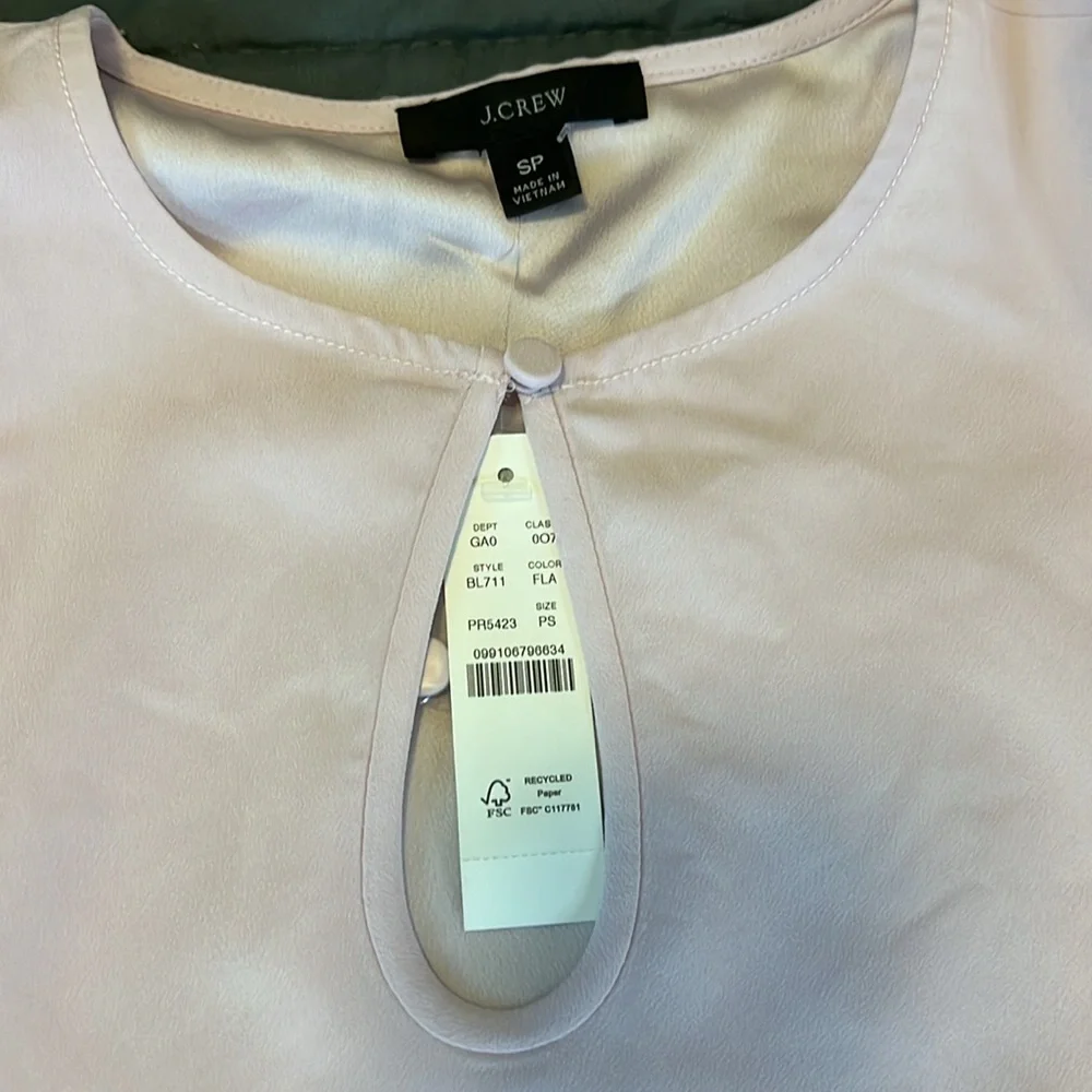 JCrew Puff Sleeve Satin Back Crepe Blouse Pink Size Small Petite